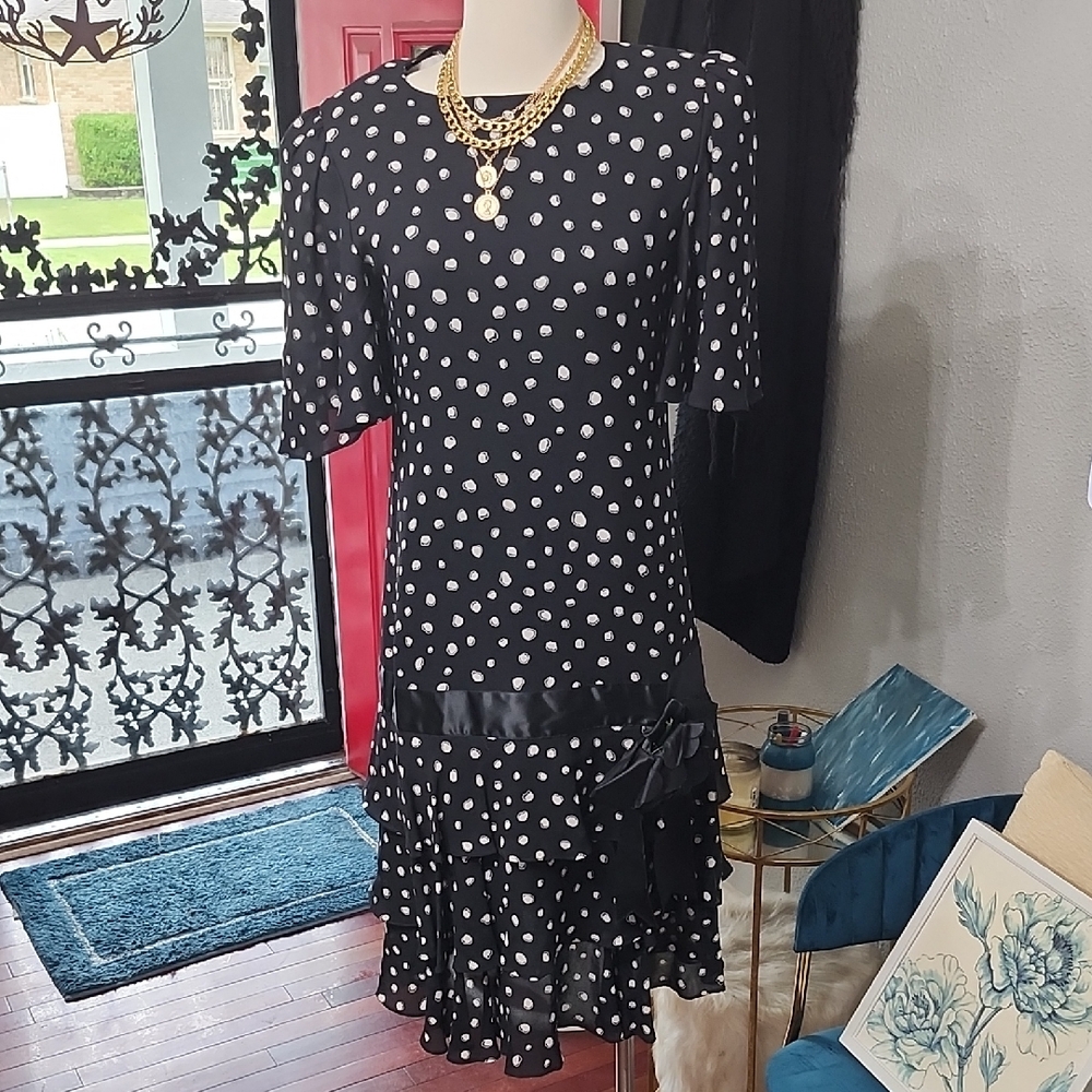 Richard Warren Silk Vintage Puff Sleeve Tiered Hem Dress Sz. 8 1980's Flapper